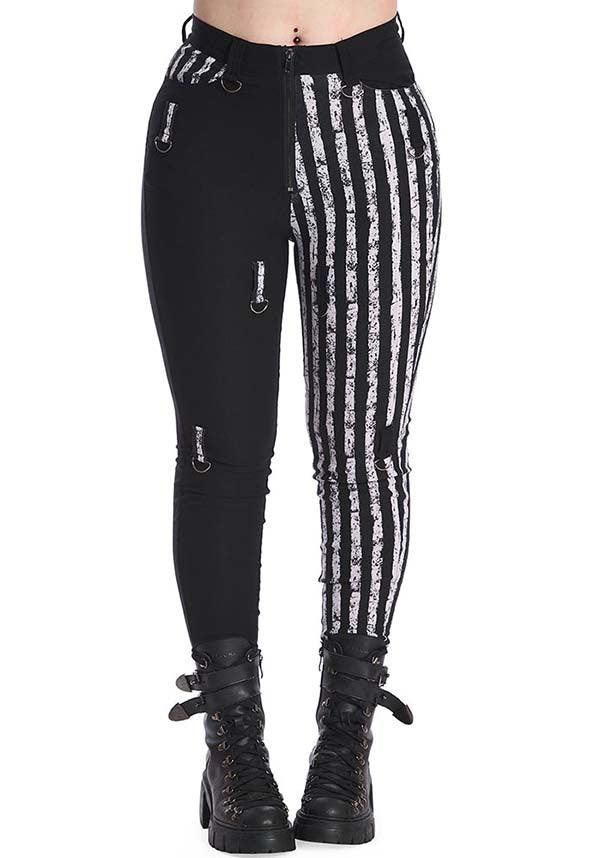 Spooky Nightwalks | PANTS^ - Beserk - all clothing, all ladies clothing, BA37116, backorder, black, black and white, clickfrenzy15-2023, clothing, discountapp, fp, goth, gothic, jeans, jun22, ladies clothing, ladies pants, ladies pants + shorts, ladies pants and shorts, long pants, pants, R050622, stripe, striped, stripes, stripey, trousers, womens pants