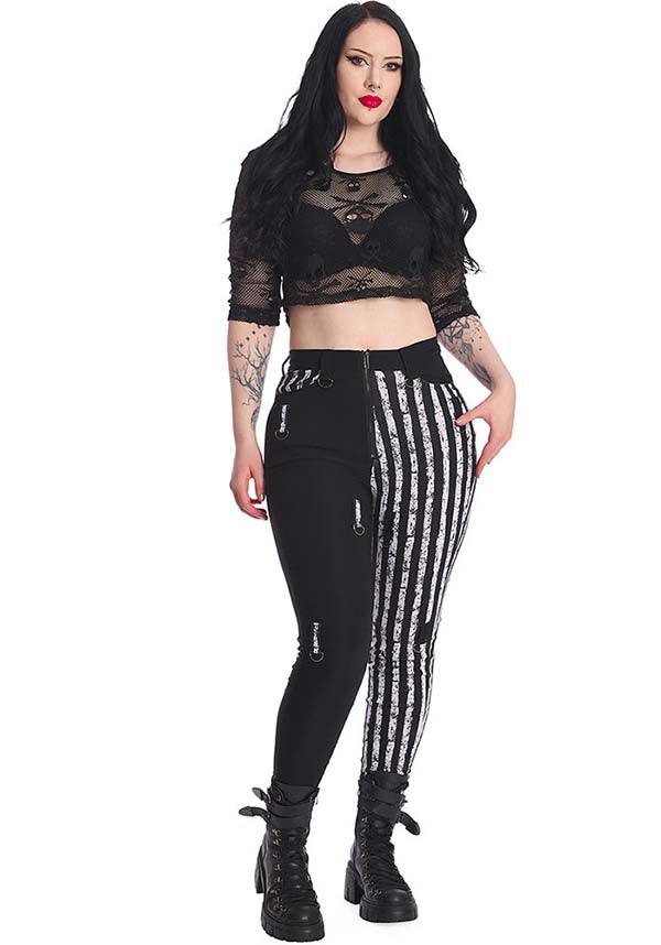 Spooky Nightwalks | PANTS^ - Beserk - all clothing, all ladies clothing, BA37116, backorder, black, black and white, clickfrenzy15-2023, clothing, discountapp, fp, goth, gothic, jeans, jun22, ladies clothing, ladies pants, ladies pants + shorts, ladies pants and shorts, long pants, pants, R050622, stripe, striped, stripes, stripey, trousers, womens pants