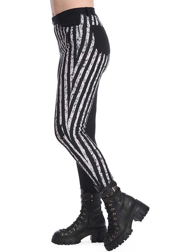 Spooky Nightwalks | PANTS^ - Beserk - all clothing, all ladies clothing, BA37116, backorder, black, black and white, clickfrenzy15-2023, clothing, discountapp, fp, goth, gothic, jeans, jun22, ladies clothing, ladies pants, ladies pants + shorts, ladies pants and shorts, long pants, pants, R050622, stripe, striped, stripes, stripey, trousers, womens pants