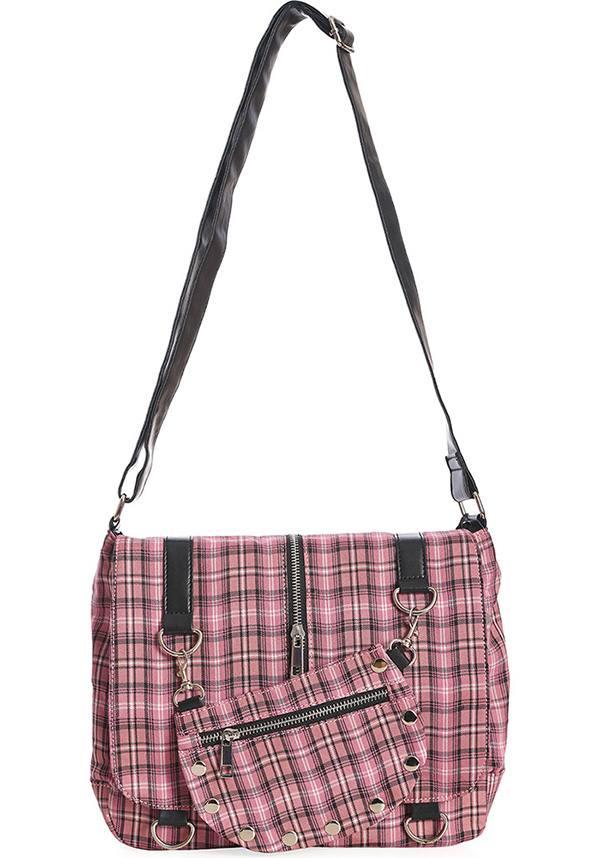 Twice The Action [Pink] | SHOULDER BAG - Beserk - accessories, all, apr22, BA36678, baby pink, bag, bags, clickfrenzy15-2023, discountapp, fp, gothic accessories, gothic bag, hand bag, handbag, handbags and purses, ladies accessories, light pink, pastel pink, pink, plaid, R120422, repriced240523, shoulder bag, tartan