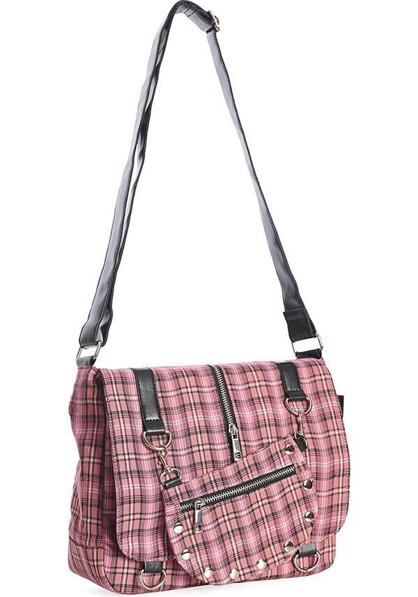 Twice The Action [Pink] | SHOULDER BAG - Beserk - accessories, all, apr22, BA36678, baby pink, bag, bags, clickfrenzy15-2023, discountapp, fp, gothic accessories, gothic bag, hand bag, handbag, handbags and purses, ladies accessories, light pink, pastel pink, pink, plaid, R120422, repriced240523, shoulder bag, tartan