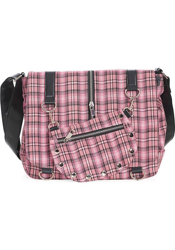 Twice The Action [Pink] | SHOULDER BAG - Beserk - accessories, all, apr22, BA36678, baby pink, bag, bags, clickfrenzy15-2023, discountapp, fp, gothic accessories, gothic bag, hand bag, handbag, handbags and purses, ladies accessories, light pink, pastel pink, pink, plaid, R120422, repriced240523, shoulder bag, tartan