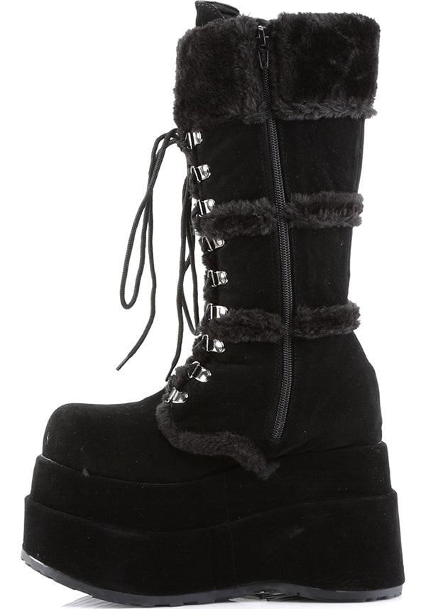 BEAR-202 [Black] | PLATFORM BOOTS [PREORDER] - Beserk - all, black, boot, boots, boots [preorder], clickfrenzy15-2023, demonia, discountapp, fluffy, fp, fur, goth, gothic, labelpreorder, labelvegan, mid calf boots, platform, platforms, platforms [preorder], pleaserhidden, pleaserimageupdated, ppo, preorder, shoes, vegan