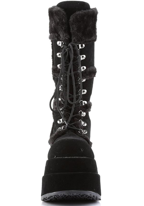 BEAR-202 [Black] | PLATFORM BOOTS [PREORDER] - Beserk - all, black, boot, boots, boots [preorder], clickfrenzy15-2023, demonia, discountapp, fluffy, fp, fur, goth, gothic, labelpreorder, labelvegan, mid calf boots, platform, platforms, platforms [preorder], pleaserhidden, pleaserimageupdated, ppo, preorder, shoes, vegan