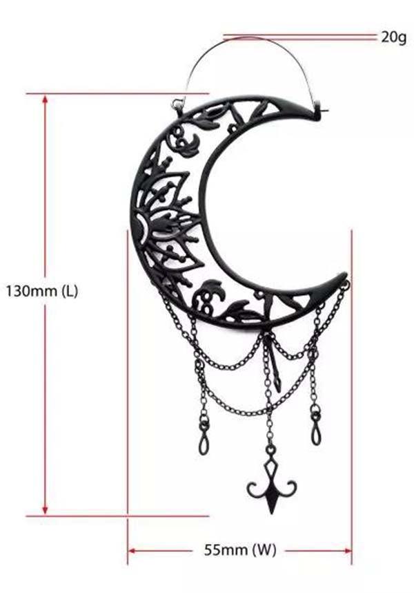 Crescent Moon Chain [Matte Black] | PLUG HOOP EARRINGS - Beserk - accessories, all, all ladies, black, bodyvibe, BV0605556, chain, chains, crescent moon, discountapp, earrings, fp, googleshopping, goth, gothic, gothic accessories, gothic gifts, hoop earrings, jewellery, jewelry, labelnew, ladies, ladies accessories, matte, may23, metal, moon, moon child, moon phase, moonchild, mothers day, mothersday, ornate, R250523, witchy, women, womens