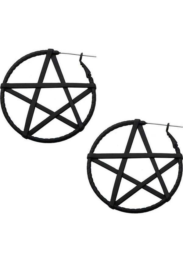 Matte Black Pentagram | PLUG HOOP EARRINGS