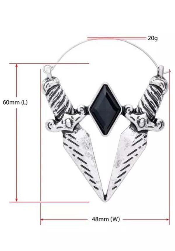 V-Shape Dagger [Black Zirconia] | PLUG HOOP EARRINGS - Beserk - accessories, all, all ladies, black, bodyvibe, BV0605556, dagger, discountapp, earrings, fp, googleshopping, goth, gothic, gothic accessories, hoop earrings, jewellery, jewelry, labelnew, ladies, ladies accessories, may23, mothers day, mothersday, R250523, silver, women, womens