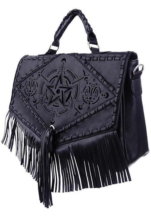 Boho Witch | HANDBAG - Beserk - accessories, adjustable strap, all, bag, black, clickfrenzy15-2023, discountapp, fp, fringe, fringing, gothic, gothic accessories, gothic bag, grunge, hand bag, handbag, handbags and purses, labelvegan, ladies accessories, messenger bag, pentacle, pentagram, restyle, shoulder bag, vegan, witch, witchy, yalternative