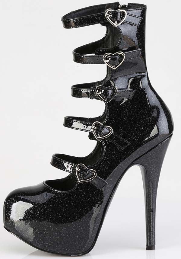 TEEZE-23 [Black Glitter Patent] | PLATFORM HEELS [PREORDER]