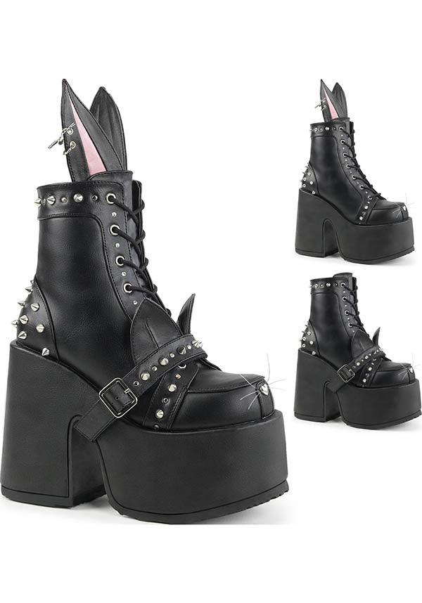 CAMEL-202 [Black] | PLATFORM BOOTS [PREORDER] - Beserk - all, ankle boots, black, boots, boots [preorder], bunny, cat, cats, clickfrenzy15-2023, demonia, demonia shoes, discountapp, fp, goth, gothic, labelpreorder, labelvegan, lace up, platform, platform boots, platform heels, platforms, platforms [preorder], pleaserimageupdated, ppo, preorder, rabbit, shoes, vegan