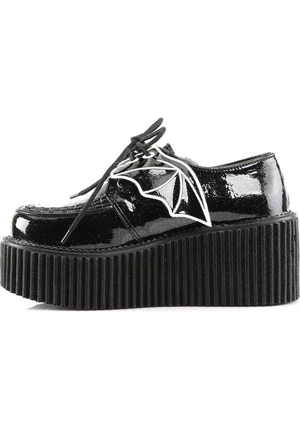 CREEPER-205 [Black Glitter] | CREEPERS [PREORDER] - Beserk - all, bat, bats, black, clickfrenzy15-2023, demonia, discountapp, fp, goth, gothic, halloween, halloween shoes, labelpreorder, labelvegan, lace up, lolita, platform, platforms, platforms [preorder], ppo, preorder, shoes, vegan