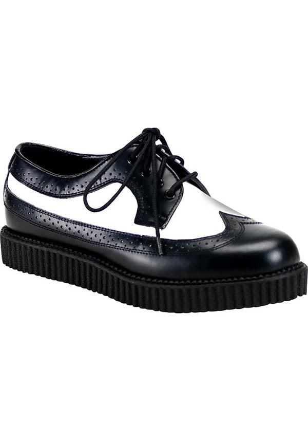 CREEPER-608 [Black/White] | CREEPERS [PREORDER] - Beserk - all, black, clickfrenzy15-2023, creeper, creepers, demonia, demonia shoes, discountapp, flats, flats [preorder], formal, formal wear, fp, goth, gothic, labelpreorder, labelvegan, mens shoes, platforms, platforms [preorder], pleaserimageupdated, ppo, preorder, shoes, vegan, white