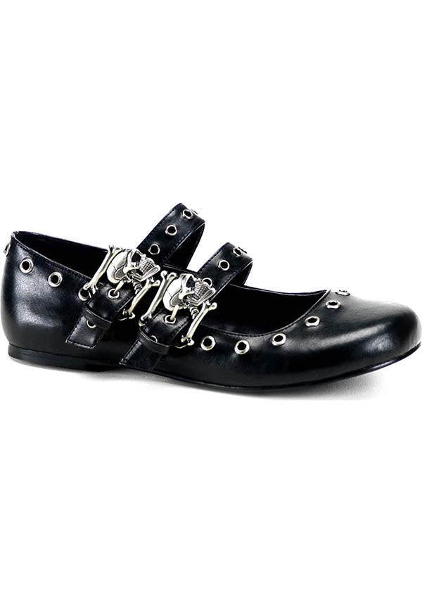 DAISY-03 [Black] | FLATS [PREORDER] - Beserk - all, black, clickfrenzy15-2023, demonia, demonia shoes, discountapp, flats, flats [preorder], fp, goth, gothic, halloween, labelpreorder, labelvegan, mary janes, pleaserimageupdated, ppo, preorder, pricematched, shoes, skull, skulls, vegan