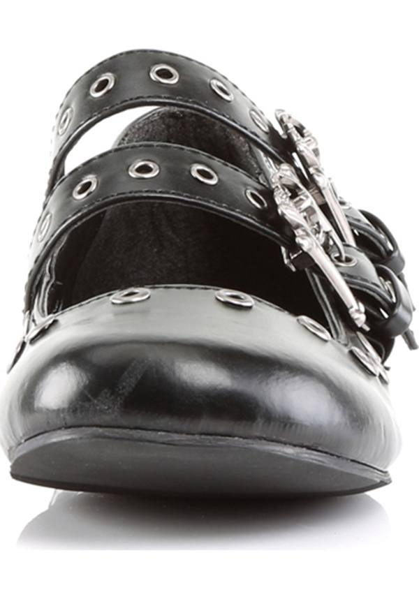DAISY-03 [Black] | FLATS [PREORDER] - Beserk - all, black, clickfrenzy15-2023, demonia, demonia shoes, discountapp, flats, flats [preorder], fp, goth, gothic, halloween, labelpreorder, labelvegan, mary janes, pleaserimageupdated, ppo, preorder, pricematched, shoes, skull, skulls, vegan