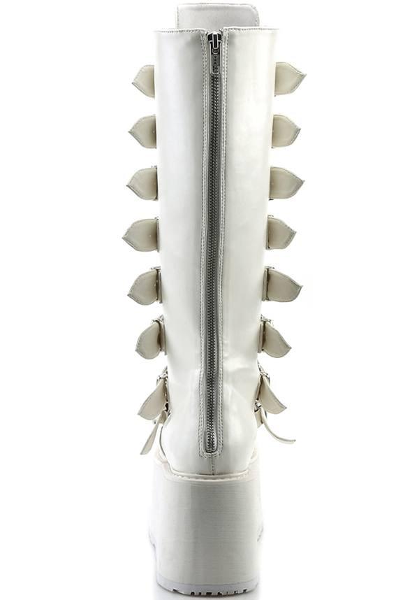 DAMNED-318 [White] | PLATFORM BOOTS [PREORDER] - Beserk - all, boot, boots, boots [preorder], clickfrenzy15-2023, demonia, demonia shoes, discountapp, festival, fp, knee high boots, labelpreorder, labelvegan, long boots, pastel goth, platform boots, platforms, platforms [preorder], pleaserimageupdated, post apocalyptic, ppo, preorder, shoes, vegan, white