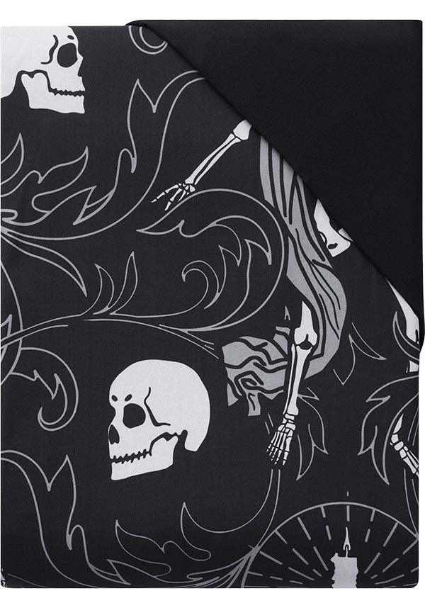 Danse Macabre [Twin] | BEDDING SET - Beserk - all, bed, bed linen, bedding, bedroom, black, black and white, christmas gift, christmas gifts, discountapp, fp, gift, gift idea, gift ideas, gifts, googleshopping, goth, goth homeware, goth homewares, gothic, gothic gifts, gothic homeware, gothic homewares, halloween homeware, halloween homewares, home, homeware, homewares, jun23, KS1096361, labelnew, ornate, quilt, quilt cover, R220623, skeleton, skull, skulll, skulls