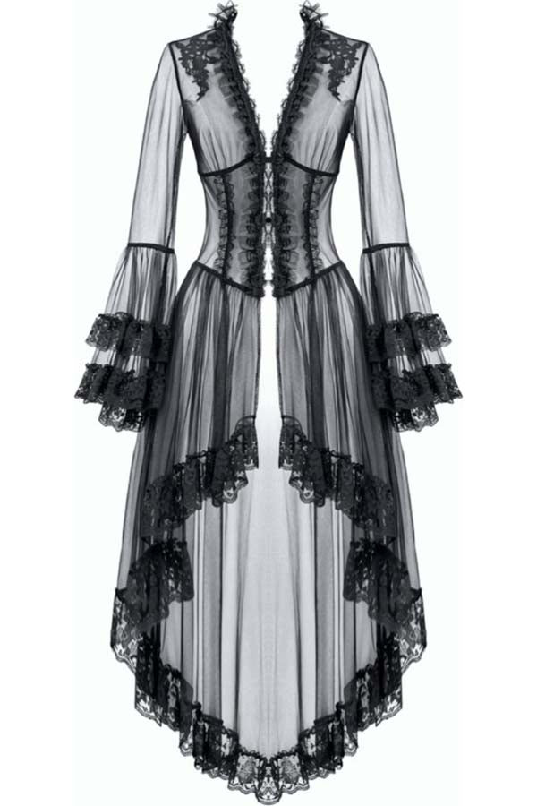 Lace Patchwork Deep-V Flare Sleeve | DRESS
