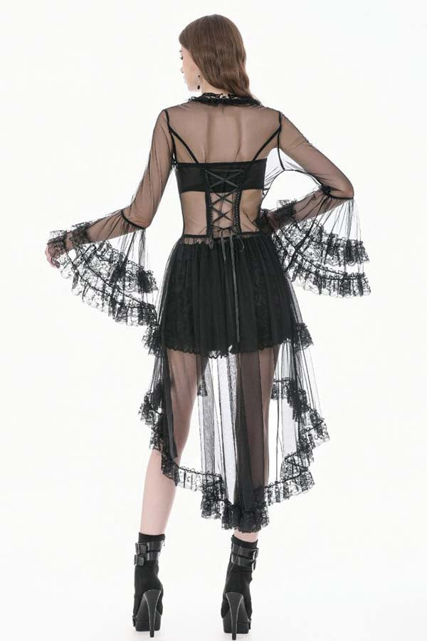 Lace Patchwork Deep-V Flare Sleeve | DRESS