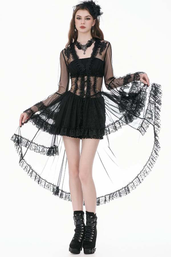 Lace Patchwork Deep-V Flare Sleeve | DRESS