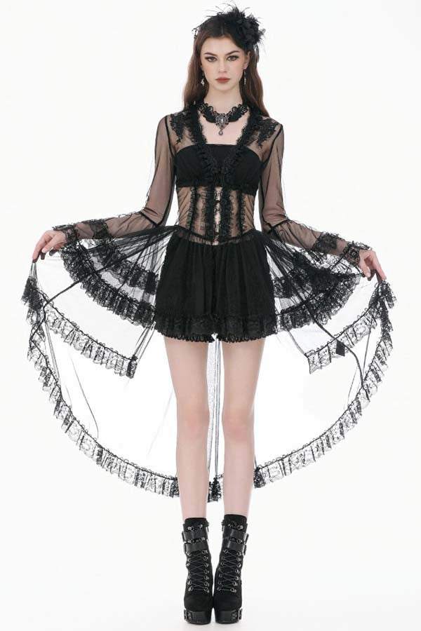 Lace Patchwork Deep-V Flare Sleeve | DRESS