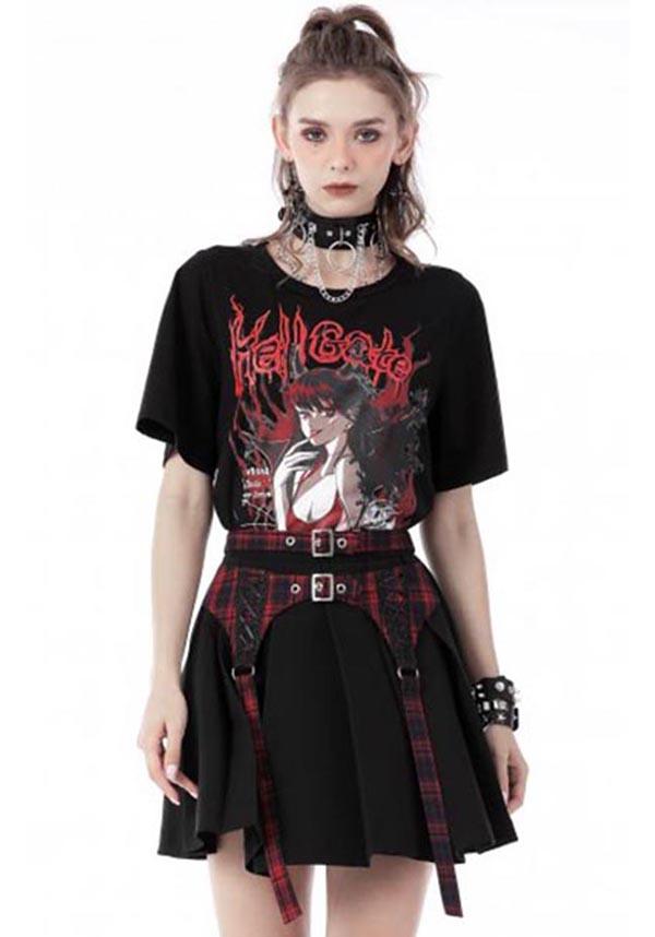 Nimue | SKIRT^ - Beserk - all, all clothing, all ladies clothing, anime skirt, backorder, black, buckles, clickfrenzy15-2023, clothing, dark in love, DIL220811, discountapp, fp, googleshopping, goth, gothic, grunge, ladies clothing, ladies skirt, mini skirt, plaid, punk, R130922, red, sep22, Sept, short skirt, skirt, skirts, street ware, street wear, streetwear, tartan, womens skirt