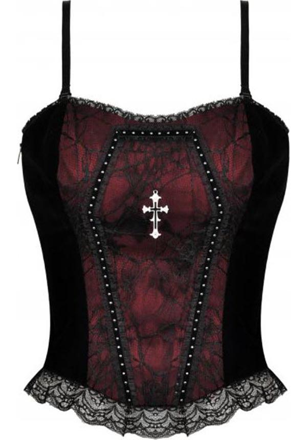 Premonition | TOP - Beserk - all, all clothing, all ladies, all ladies clothing, clickfrenzy15-2023, clothing, corset, cross, dark in love, DIL220811, discountapp, fp, googleshopping, goth, goth shirt, gothic, lace, ladies, ladies clothing, ladies top, ladies tops, R130922, red, red and black, ruffle, sep22, Sept, tees and tops, top, tops, tshirts and tops, women, womens, womens top
