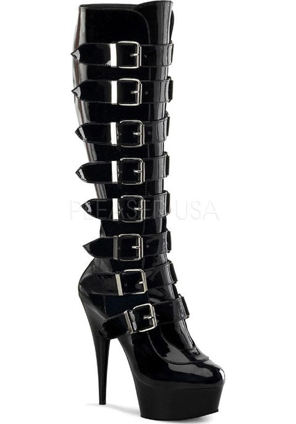 DELIGHT-2049 [Black] | PLATFORM BOOTS [PREORDER] - Beserk - all, black, boot, boots, boots [preorder], buckle, buckles, clickfrenzy15-2023, discountapp, fp, goth, gothic, heel, heels, heels [preorder], knee high, labelpreorder, labelvegan, pleaser, ppo, preorder, shoes, vegan