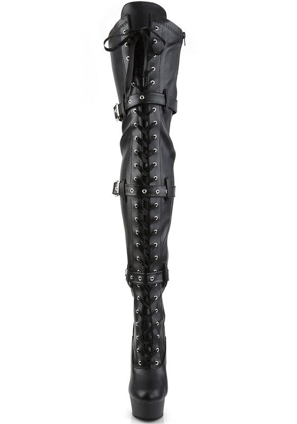 DELIGHT-3028 [Black] | PLATFORM BOOTS [PREORDER] - Beserk - all, black, boot, boots, boots [preorder], buckles, clickfrenzy15-2023, discountapp, fp, goth, gothic, halloween, heel, heels, heels [preorder], knee high, labelpreorder, labelvegan, lace up, long boots, pleaser, ppo, preorder, shoes, vegan