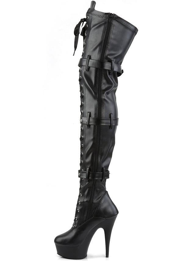 DELIGHT-3028 [Black] | PLATFORM BOOTS [PREORDER] - Beserk - all, black, boot, boots, boots [preorder], buckles, clickfrenzy15-2023, discountapp, fp, goth, gothic, halloween, heel, heels, heels [preorder], knee high, labelpreorder, labelvegan, lace up, long boots, pleaser, ppo, preorder, shoes, vegan
