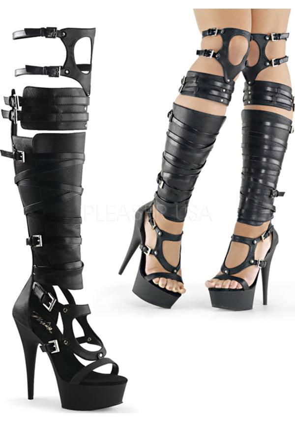 DELIGHT-600-49 [Patent Black] | PLATFORM BOOTS [PREORDER] - Beserk - all, black, boots, boots [preorder], clickfrenzy15-2023, discountapp, fp, heels, heels [preorder], knee high, knee high boots, labelpreorder, labelvegan, pleaser, ppo, preorder, shiny, shoes, vegan