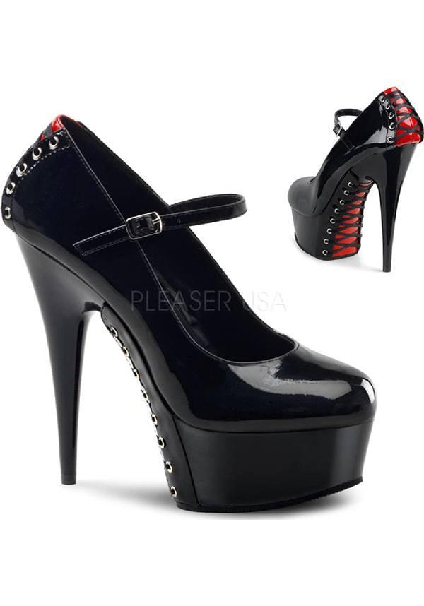 DELIGHT-687FH [Black/Red] | PLATFORM BOOTS [PREORDER] - Beserk - all, black, clickfrenzy15-2023, corset, discountapp, fp, heels, heels [preorder], labelpreorder, labelvegan, platform heels, platforms, platforms [preorder], pleaser, ppo, preorder, red, shoes, vegan