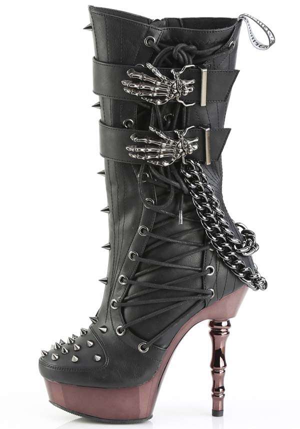 DEMONIA MUERTO-159 [Black/Pewter Chrome] | PLATFORM HEELS [PREORDER] - HEELS - Detail 4