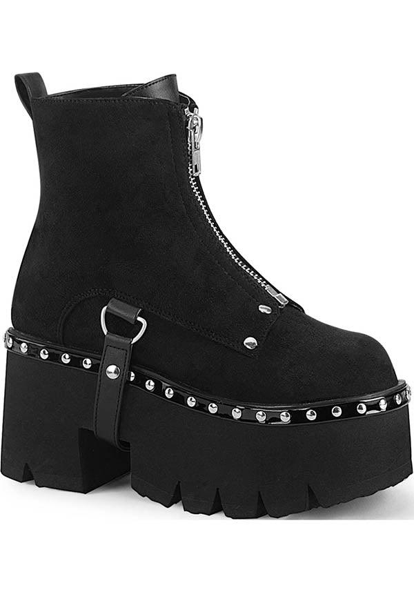 ASHES-100 [Black Suede] | BOOTS [PREORDER] - Beserk - all, ankle boots, black, boot, boots, boots [preorder], chunky, clickfrenzy15-2023, discountapp, fp, goth, gothic, jul19, labelpreorder, labelvegan, platform, platforms, platforms [preorder], pleaserimageupdated, ppo, preorder, punk, shoes, suede, vegan, velvet