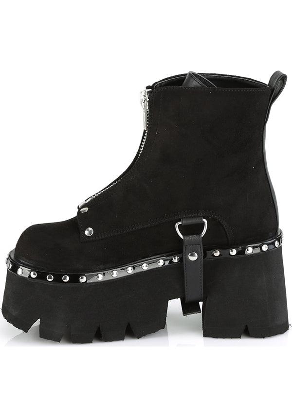 ASHES-100 [Black Suede] | BOOTS [PREORDER] - Beserk - all, ankle boots, black, boot, boots, boots [preorder], chunky, clickfrenzy15-2023, discountapp, fp, goth, gothic, jul19, labelpreorder, labelvegan, platform, platforms, platforms [preorder], pleaserimageupdated, ppo, preorder, punk, shoes, suede, vegan, velvet