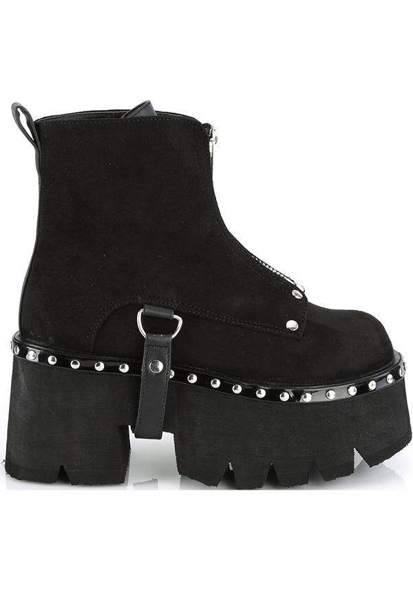 ASHES-100 [Black Suede] | BOOTS [PREORDER] - Beserk - all, ankle boots, black, boot, boots, boots [preorder], chunky, clickfrenzy15-2023, discountapp, fp, goth, gothic, jul19, labelpreorder, labelvegan, platform, platforms, platforms [preorder], pleaserimageupdated, ppo, preorder, punk, shoes, suede, vegan, velvet