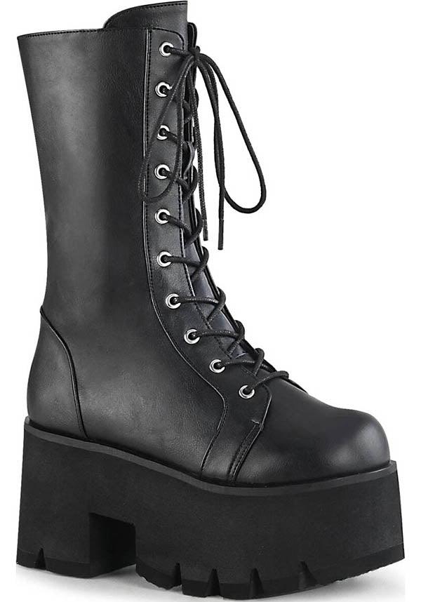 ASHES-105 [Black] | BOOTS [PREORDER] - Beserk - all, black, boot, boots, boots [preorder], clickfrenzy15-2023, discountapp, fp, goth, gothic, labelpreorder, labelvegan, lace, lace up, matte, mid calf boots, nov18, platform, platforms, platforms [preorder], pleaserhidden, ppo, preorder, shoes, vegan