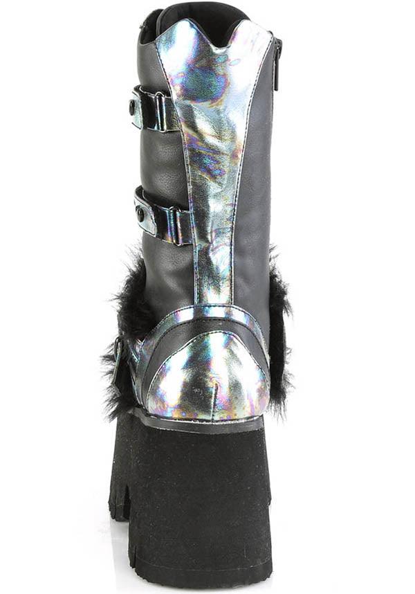 ASHES-120 [Black] | PLATFORM BOOTS [PREORDER] - Beserk - all, all ladies, black, boots, boots [preorder], clickfrenzy15-2023, demonia, demonia shoes, discountapp, fp, goth, gothic, holographic, labelpreorder, labelvegan, ladies, long boots, mid calf boots, platform boots, platforms, platforms [preorder], ppo, preorder, shoes, vegan