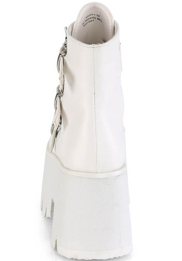 ASHES-55 [White] | PLATFORM BOOTS [PREORDER] - Beserk - all, ankle boots, bat, bats, boot, boots, boots [preorder], clickfrenzy15-2023, demonia, demonia shoes, discountapp, fp, goth, gothic, halloween, labelpreorder, labelvegan, ladies, oct19, platform, platforms, platforms [preorder], pleaserimageupdated, ppo, preorder, price, shoes, vegan, white