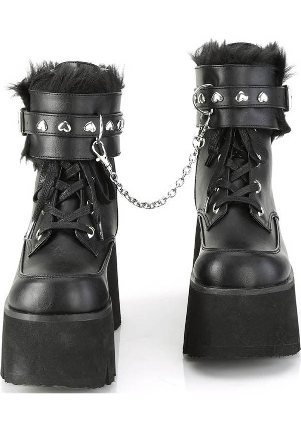 ASHES-57 [Black] | PLATFORM BOOTS [PREORDER] - Beserk - all, ankle boots, black, boots, boots [preorder], buckle, buckles, chain, clickfrenzy15-2023, demonia, demonia shoes, discountapp, fetish, fp, fur, goth, gothic, handcuff, heart, heart studs, labelpreorder, labelvegan, platform, platforms, platforms [preorder], ppo, preorder, shoes, vegan