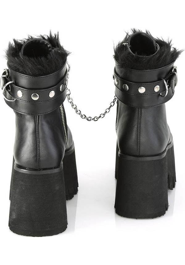 ASHES-57 [Black] | PLATFORM BOOTS [PREORDER] - Beserk - all, ankle boots, black, boots, boots [preorder], buckle, buckles, chain, clickfrenzy15-2023, demonia, demonia shoes, discountapp, fetish, fp, fur, goth, gothic, handcuff, heart, heart studs, labelpreorder, labelvegan, platform, platforms, platforms [preorder], ppo, preorder, shoes, vegan
