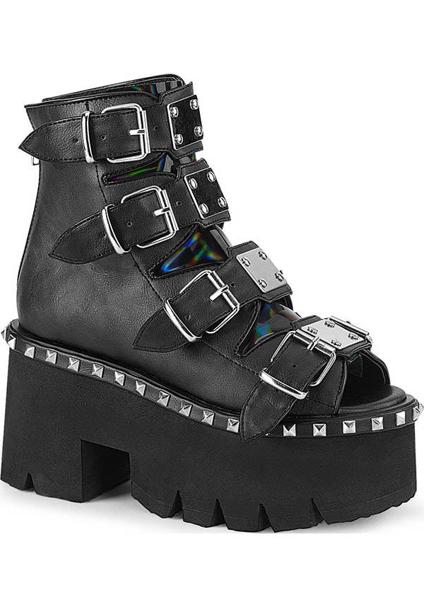 ASHES-70 [Black] | PLATFORM SANDALS [PREORDER] - Beserk - all, ankle boots, black, boots, boots [preorder], clickfrenzy15-2023, demonia, demonia shoes, discountapp, fp, goth, gothic, labelpreorder, labelvegan, platform, platform boots, platforms, platforms [preorder], pleaserimageupdated, pool slides and slip ons, ppo, preorder, sandals, shoes, vegan