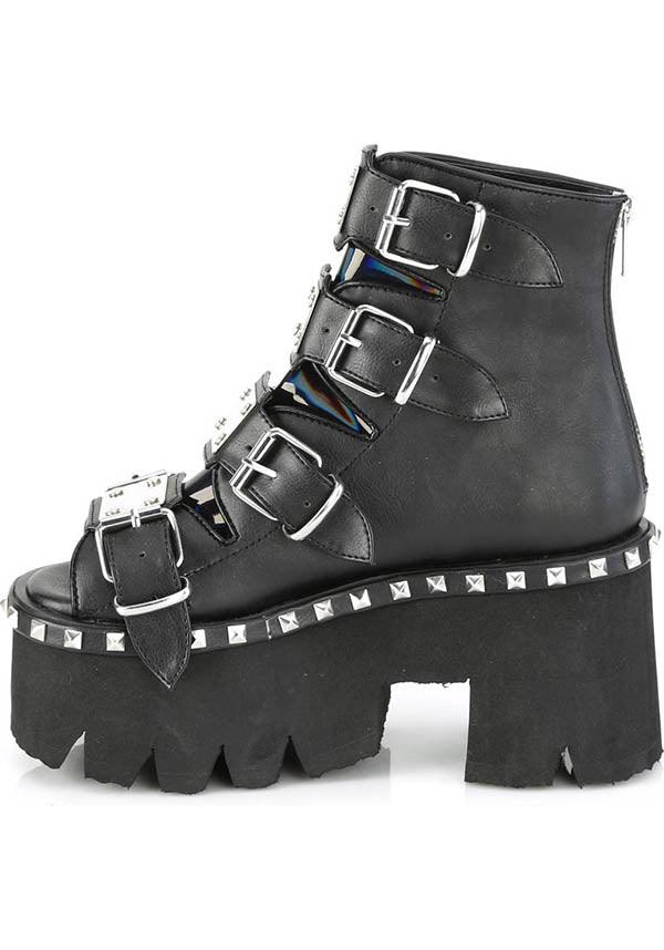 ASHES-70 [Black] | PLATFORM SANDALS [PREORDER] - Beserk - all, ankle boots, black, boots, boots [preorder], clickfrenzy15-2023, demonia, demonia shoes, discountapp, fp, goth, gothic, labelpreorder, labelvegan, platform, platform boots, platforms, platforms [preorder], pleaserimageupdated, pool slides and slip ons, ppo, preorder, sandals, shoes, vegan