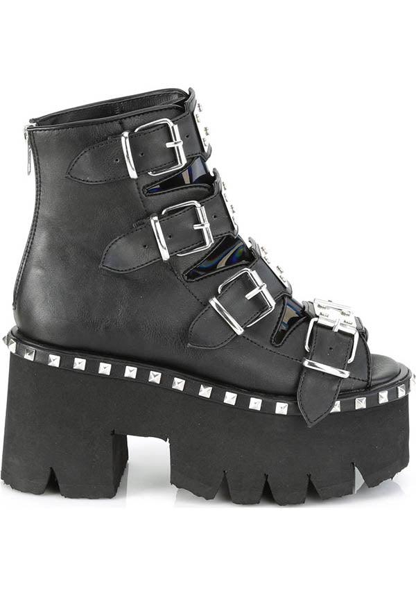 ASHES-70 [Black] | PLATFORM SANDALS [PREORDER] - Beserk - all, ankle boots, black, boots, boots [preorder], clickfrenzy15-2023, demonia, demonia shoes, discountapp, fp, goth, gothic, labelpreorder, labelvegan, platform, platform boots, platforms, platforms [preorder], pleaserimageupdated, pool slides and slip ons, ppo, preorder, sandals, shoes, vegan