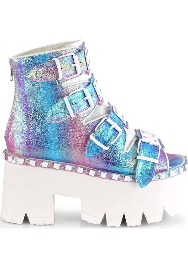 ASHES-70 [Purple] | PLATFORM SANDALS [PREORDER] - Beserk - all, blue, boot, boots, boots [preorder], clickfrenzy15-2023, demonia, demonia shoes, discountapp, festival, fp, iridescent, labelpreorder, labelvegan, multicolour, pastel, pastel goth, platform, platforms, platforms [preorder], pleaserimageupdated, pool slides and slip ons, ppo, preorder, pricematched, purple, sandals, shoes, vegan, white