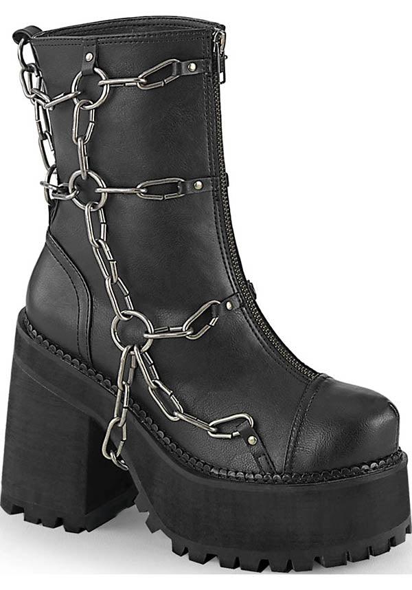 ASSAULT-66 [Black] | BOOTS [PREORDER] - Beserk - all, ankle boots, black, boot, boots, boots [preorder], chain, clickfrenzy15-2023, demonia, demonia shoes, discountapp, fp, goth, gothic, grunge, labelpreorder, labelvegan, matte, platform, platforms, platforms [preorder], ppo, preorder, punk, shoes, vegan