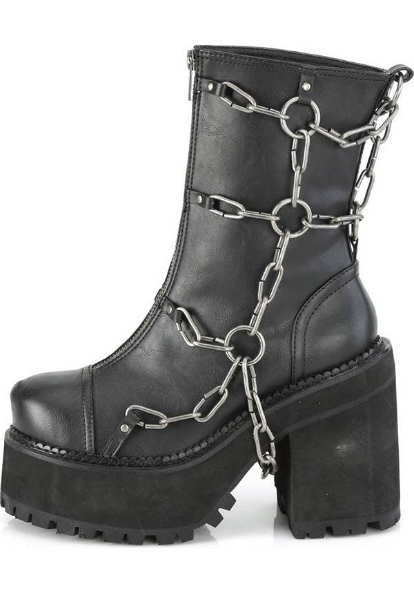 ASSAULT-66 [Black] | BOOTS [PREORDER] - Beserk - all, ankle boots, black, boot, boots, boots [preorder], chain, clickfrenzy15-2023, demonia, demonia shoes, discountapp, fp, goth, gothic, grunge, labelpreorder, labelvegan, matte, platform, platforms, platforms [preorder], ppo, preorder, punk, shoes, vegan