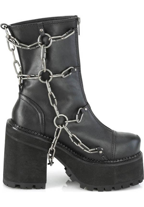 ASSAULT-66 [Black] | BOOTS [PREORDER] - Beserk - all, ankle boots, black, boot, boots, boots [preorder], chain, clickfrenzy15-2023, demonia, demonia shoes, discountapp, fp, goth, gothic, grunge, labelpreorder, labelvegan, matte, platform, platforms, platforms [preorder], ppo, preorder, punk, shoes, vegan