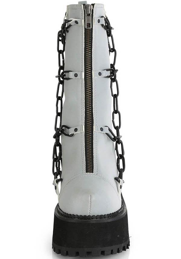 ASSAULT-66 [Grey Reflective] | PLATFORM BOOTS [PREORDER] - Beserk - all, ankle boots, boot, boots, boots [preorder], clickfrenzy15-2023, cyber, demonia, demonia shoes, discountapp, fp, goth, gothic, grey, labelpreorder, labelvegan, platform, platforms, platforms [preorder], ppo, preorder, punk, reflect, reflective, shoes, vegan