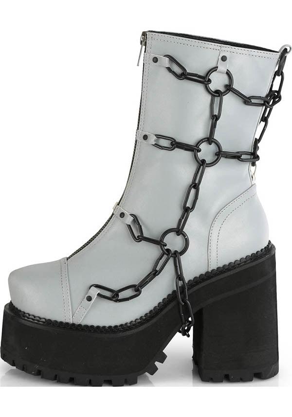 ASSAULT-66 [Grey Reflective] | PLATFORM BOOTS [PREORDER] - Beserk - all, ankle boots, boot, boots, boots [preorder], clickfrenzy15-2023, cyber, demonia, demonia shoes, discountapp, fp, goth, gothic, grey, labelpreorder, labelvegan, platform, platforms, platforms [preorder], ppo, preorder, punk, reflect, reflective, shoes, vegan