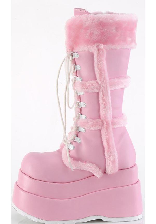 BEAR-202 [Baby Pink Vegan Leather] | PLATFORM BOOTS [PREORDER] - Beserk - all, boots, boots [preorder], clickfrenzy15-2023, demonia, demonia shoes, discountapp, fluffy, fp, fur, furry, googleshopping, labelpreorder, labelvegan, light pink, long boots, mid calf boots, pastel pink, pink, platform boots, platforms, platforms [preorder], ppo, preorder, shoes, vegan, winter, winter clothing, winter wear
